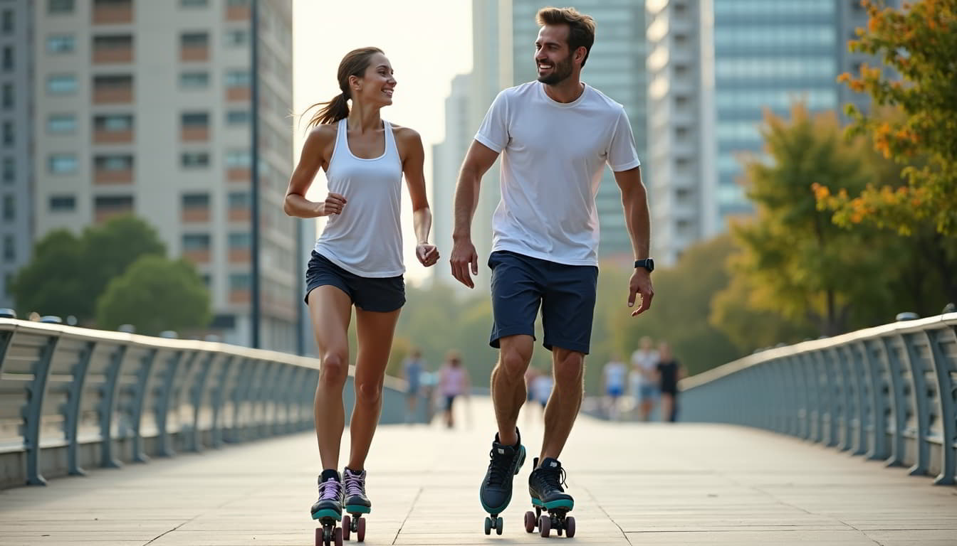 Powrót do aktywności po kontuzji kolana - para uprawiająca rekreacyjny sport w mieście